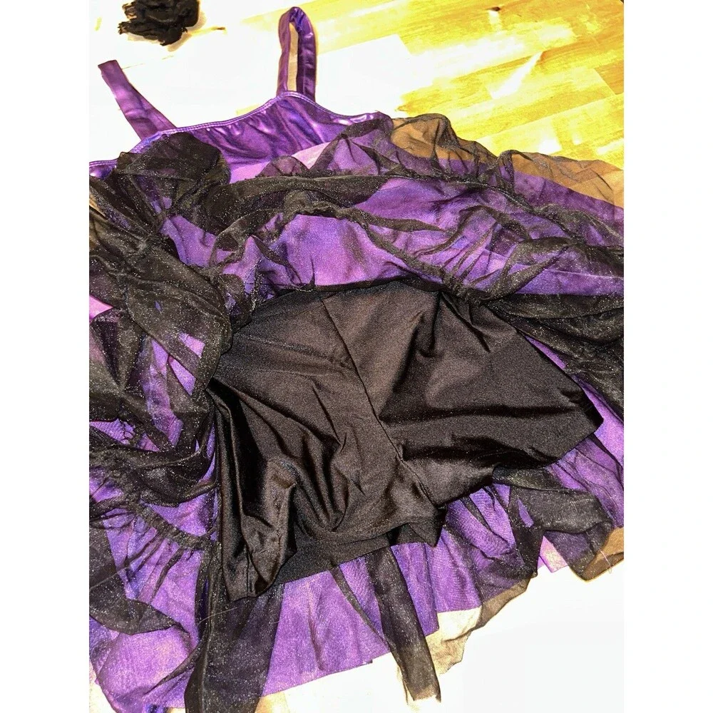 Girls Purple Halloween Dance Costume Childs XL with Hair Piece